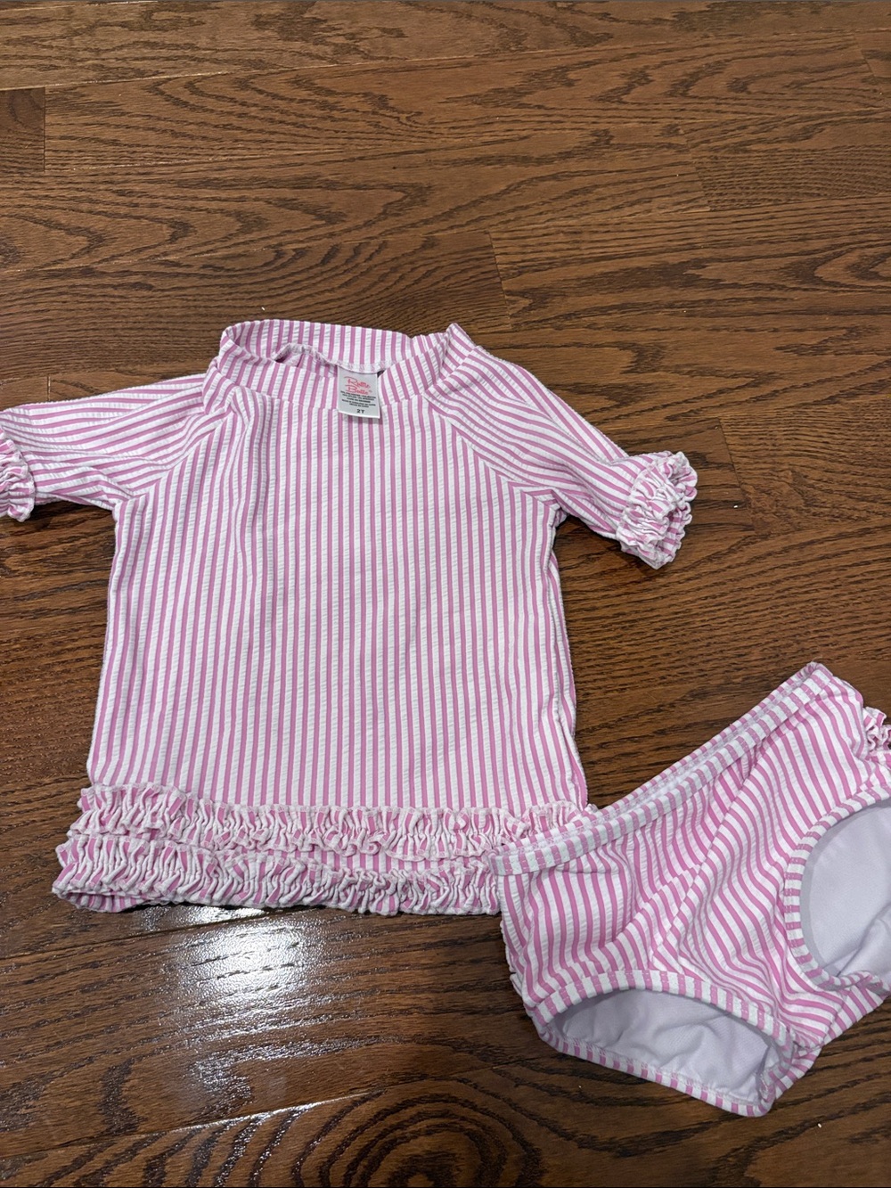 Ruffle butts Pink & White Striped Girls Rash Guard Set